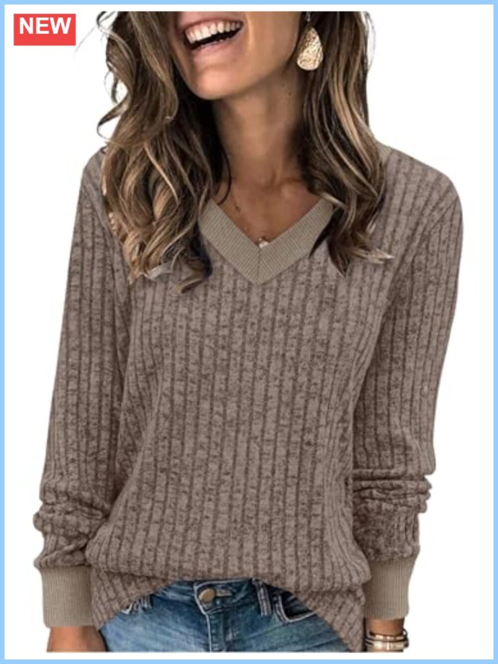 Women's V-Neck Long Sleeve Tunic Sweater, Lightweight Fall Layering Top with